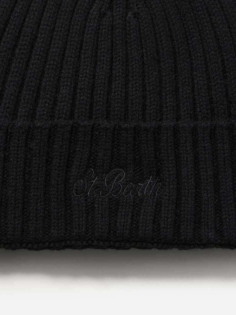 Man black cashmere blend ribbed hat Wengen