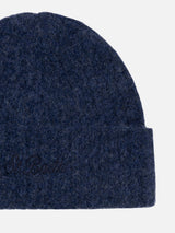 Man navy blue alpaca stretch ribbed hat Wengen