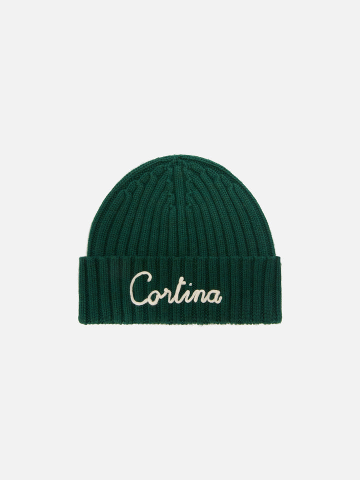 Green Wengen beanie with Cortina embroidery