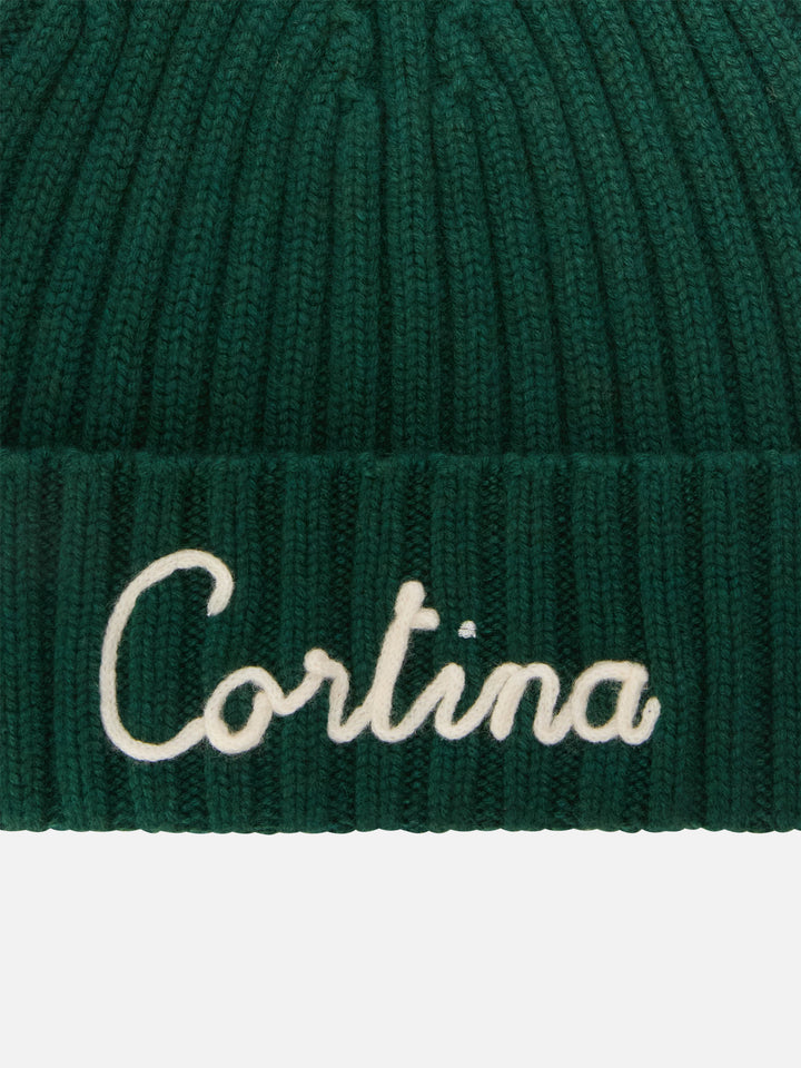 Green Wengen beanie with Cortina embroidery