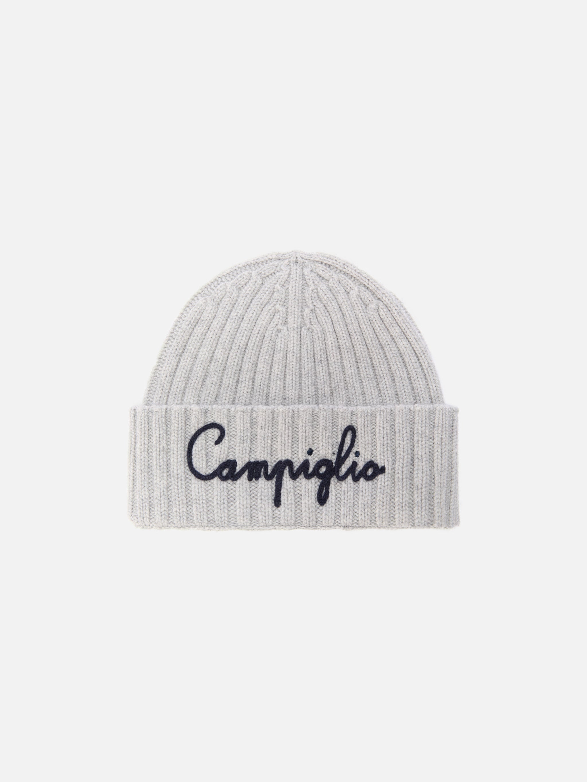 Wengen beanie in cashmere blend in grey with Campiglio embroidery