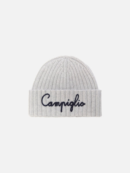 Wengen beanie in cashmere blend in grey with Campiglio embroidery