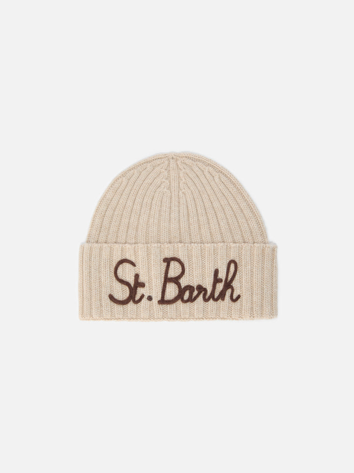 Wengen beanie in cashmere blend in beige with St. Barth embroidery