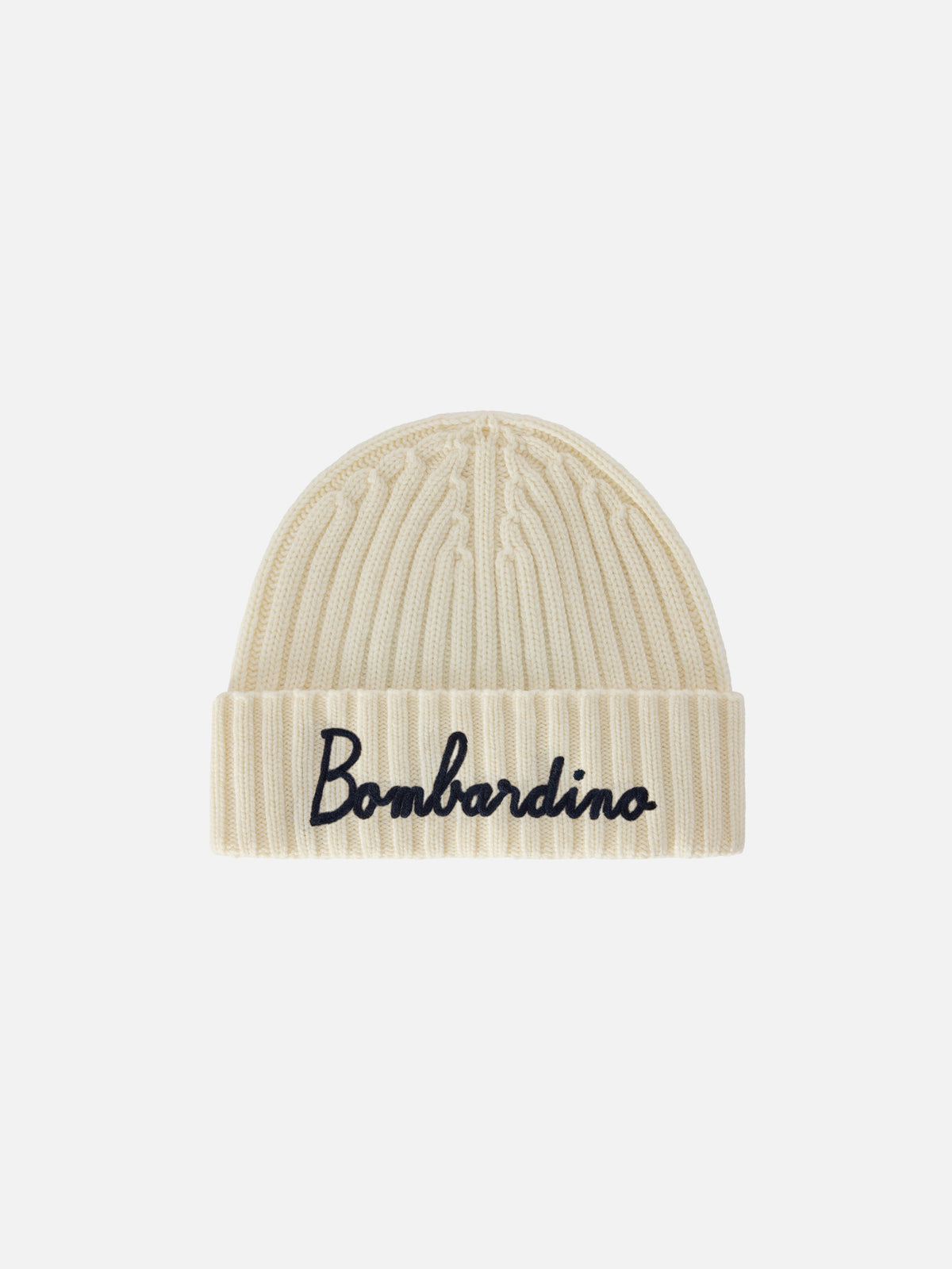 Gorro beanie Wengen color blanco roto con bordado Bombardino 