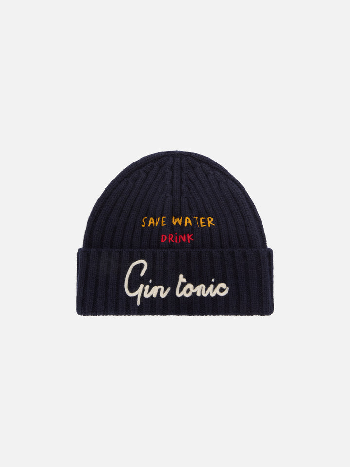 Gorro Wengen Navy blue con bordado Save Water Drink Gin Tonic 