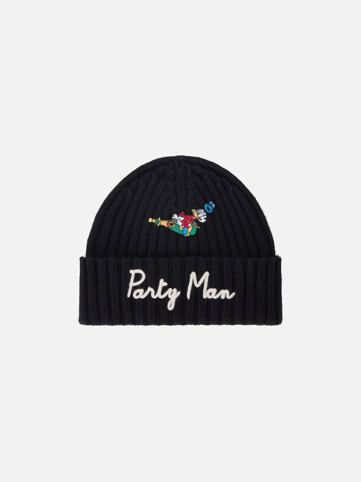 Berretto Wengen nero con ricamo Party Man e patch | Special edition