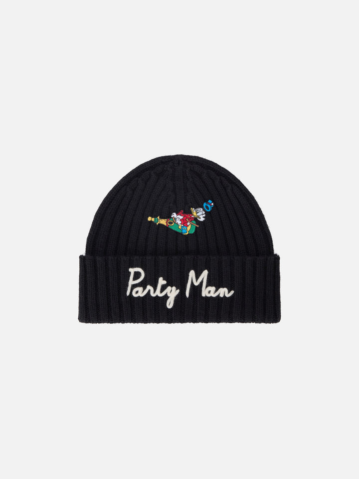 Black Wengen beanie with Party Man embroidery and patch | Special edition