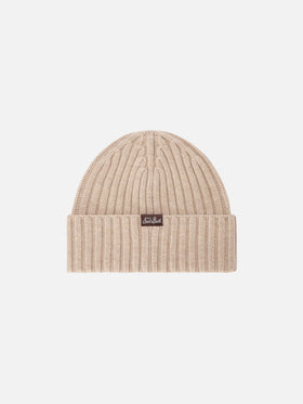 Beige Wengen-Beanie mit Save Water Drink Vin Brulé-Stickerei 
