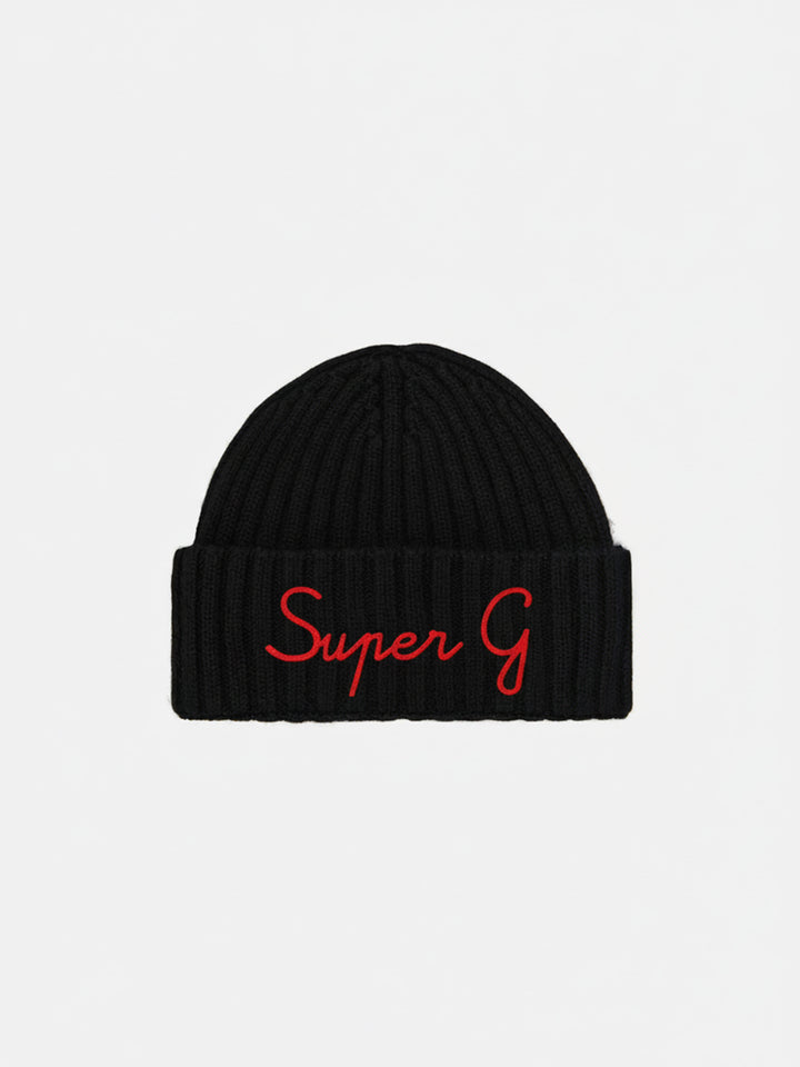 Beanie Wengen in misto cashmere nero con ricamo Super G | SUPER G SPECIAL EDITION