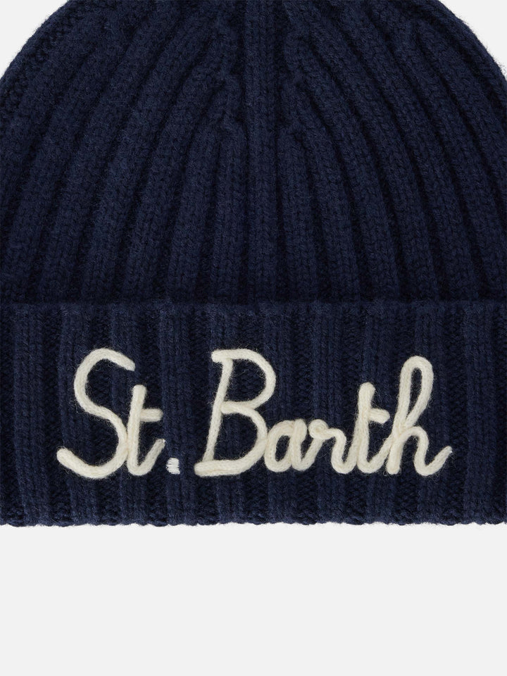 Bonnet Wengen bleu marine blue avec broderie St. Barth 