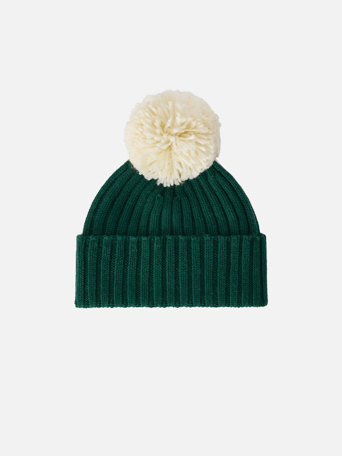 Grüne Wengen-Mütze mit Pompon und St. Barth-Stickerei 