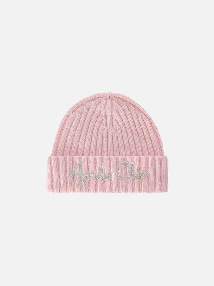 Pink Wengen beanie with Après Chic embroidery