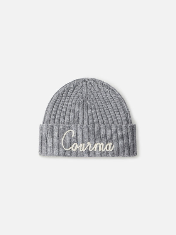 Woman grey ribbed hat Wengen with Courma embroidery