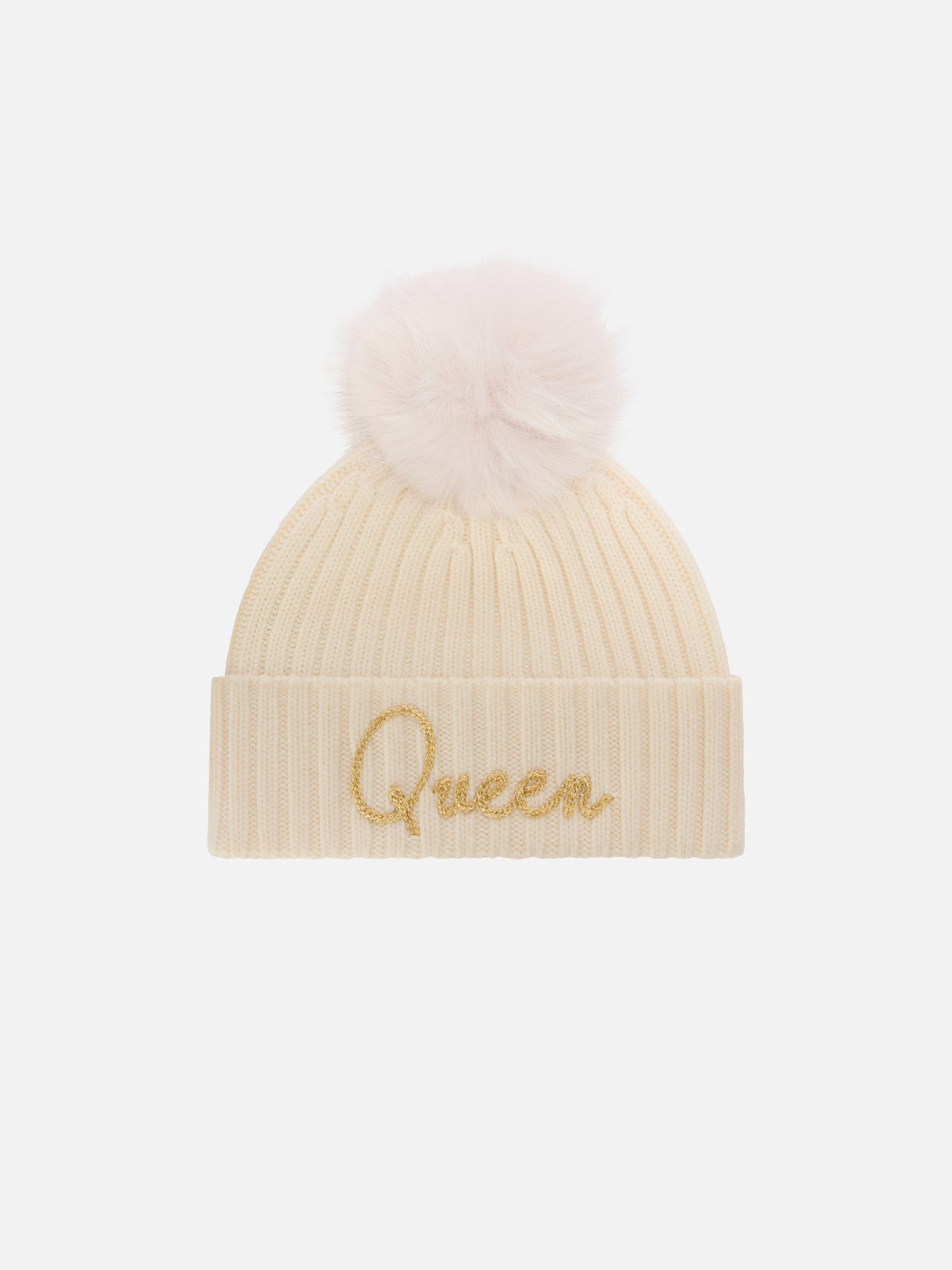 Off white Wengen beanie with pompom and Queen embroidery