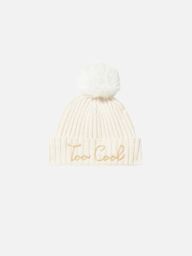 Wengen Jr beanie in cashmere blend in white with Favolosa embroidery