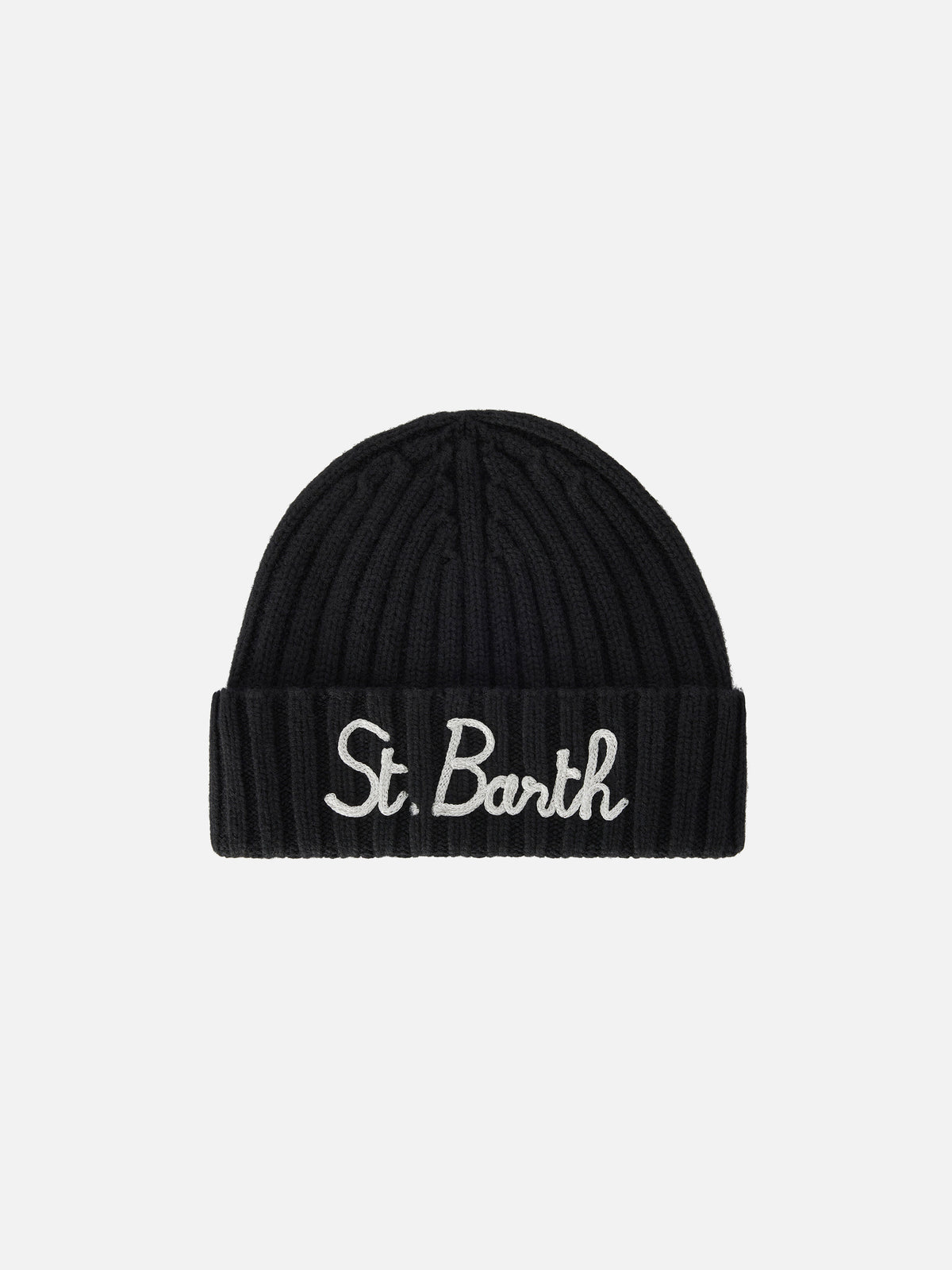 Gorro beanie Wengen negro con bordado del logo 