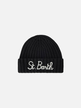 Gorro beanie Wengen negro con bordado del logo 