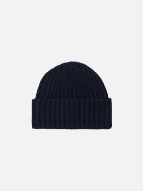 Wengen beanie in cashmere in blue with St. Moritz embroidery