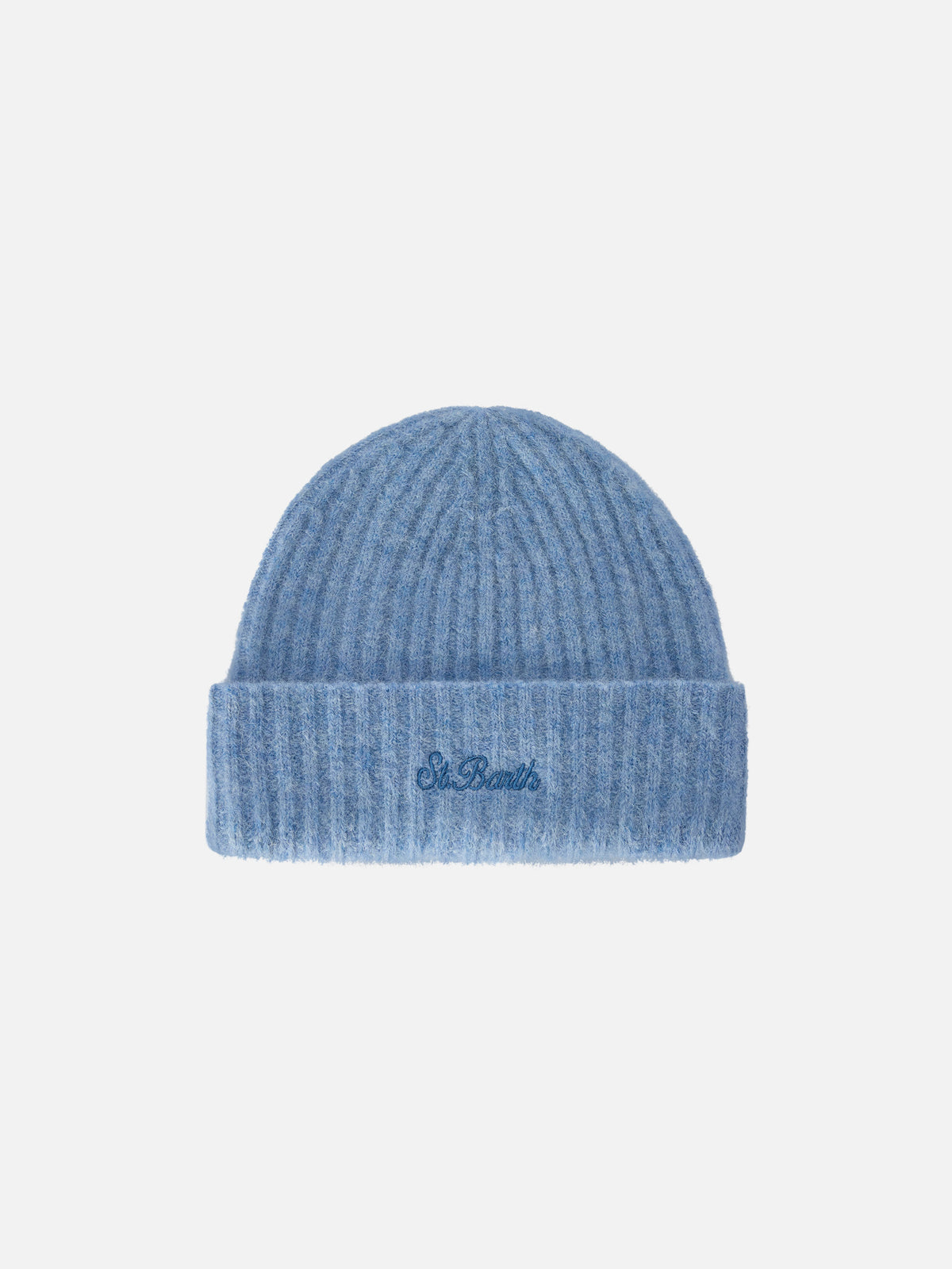 Light blue Wengen alpaca blend beanie with logo embroidery
