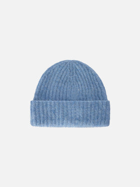 Light blue Wengen alpaca blend beanie with logo embroidery