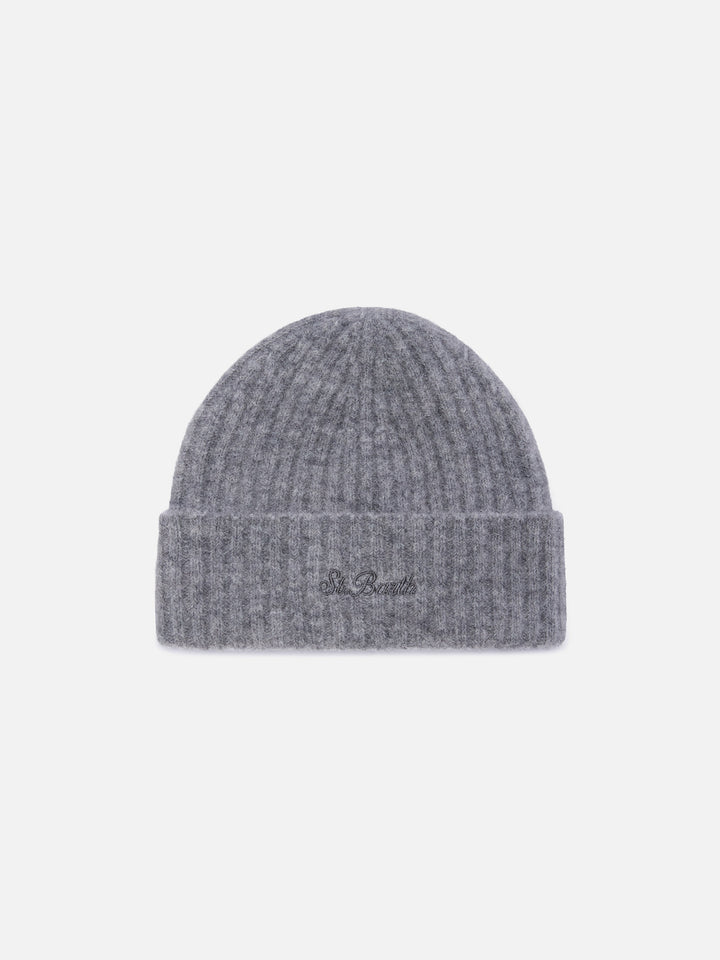 Berretto Wengen grigio in misto alpaca con ricamo logo