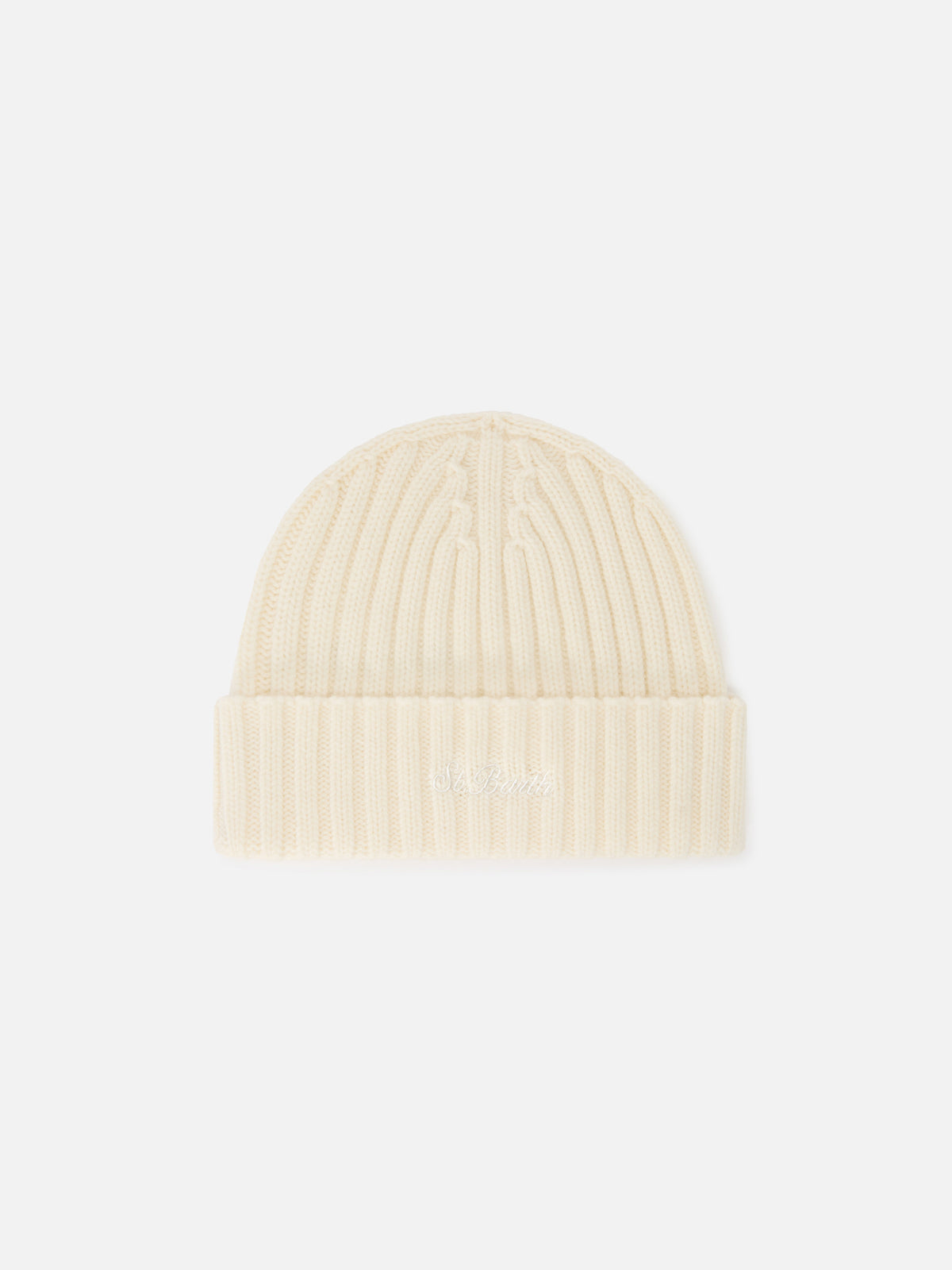 Gorro beanie de lana Wengen off white con bordado del logo 