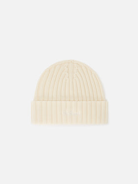 Gorro beanie de lana Wengen off white con bordado del logo 