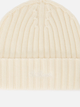 Gorro beanie de lana Wengen off white con bordado del logo 