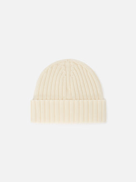 Gorro beanie de lana Wengen off white con bordado del logo 