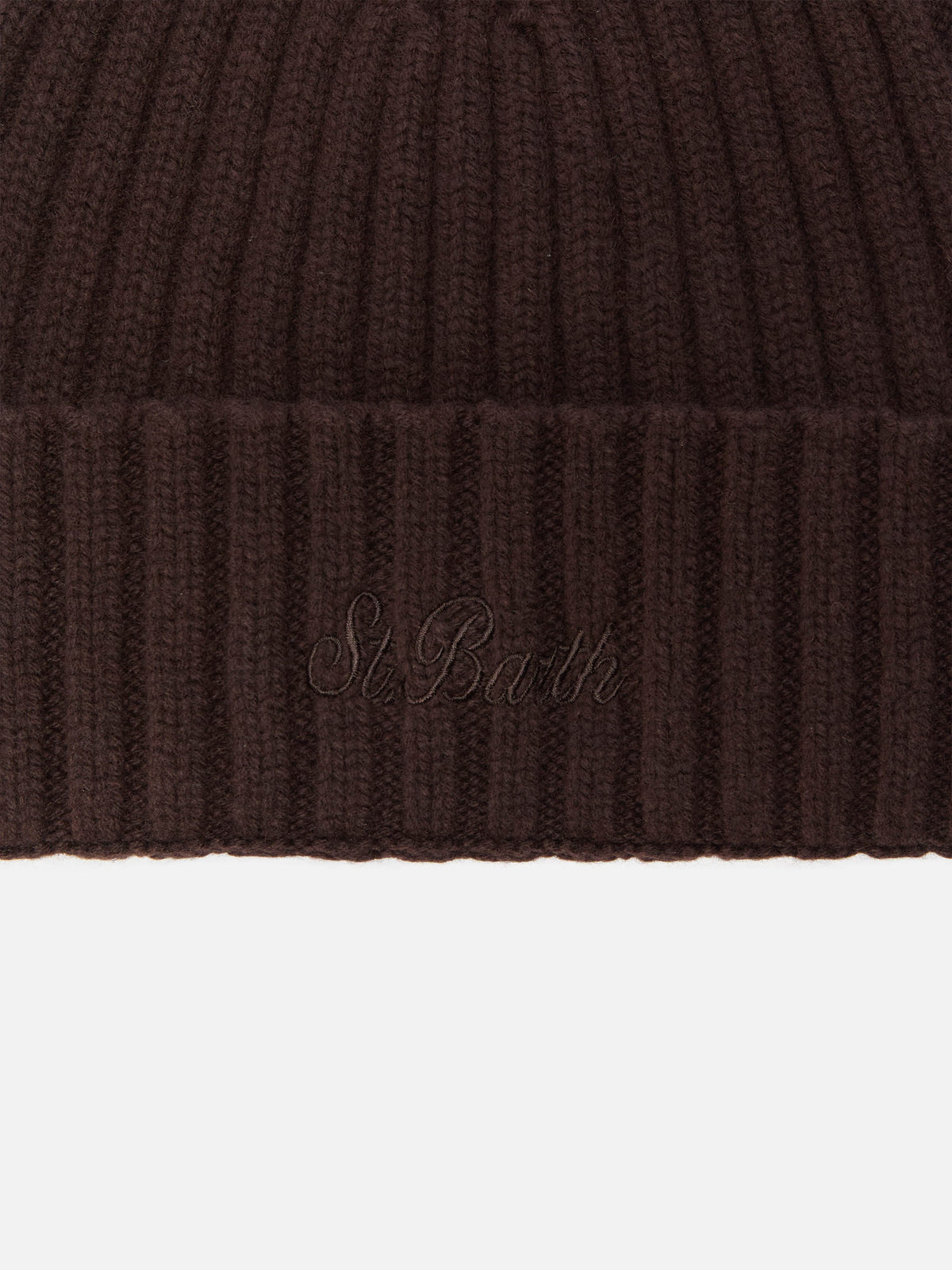 Gorro beanie de lana Wengen marrón oscuro con bordado del logo 