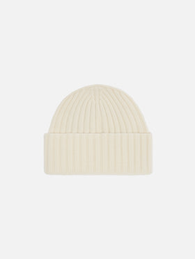 Wengen beanie in white with St. Barth embroidery on the turn-up