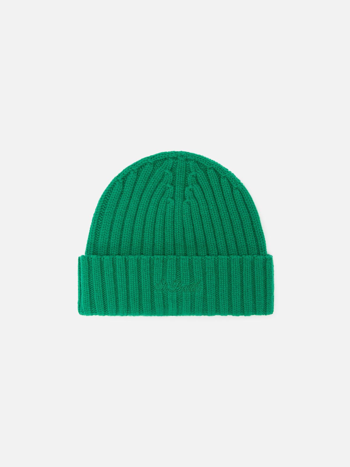 Green Wengen wool beanie with logo embroidery