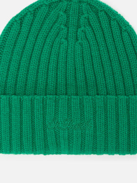 Green Wengen wool beanie with logo embroidery
