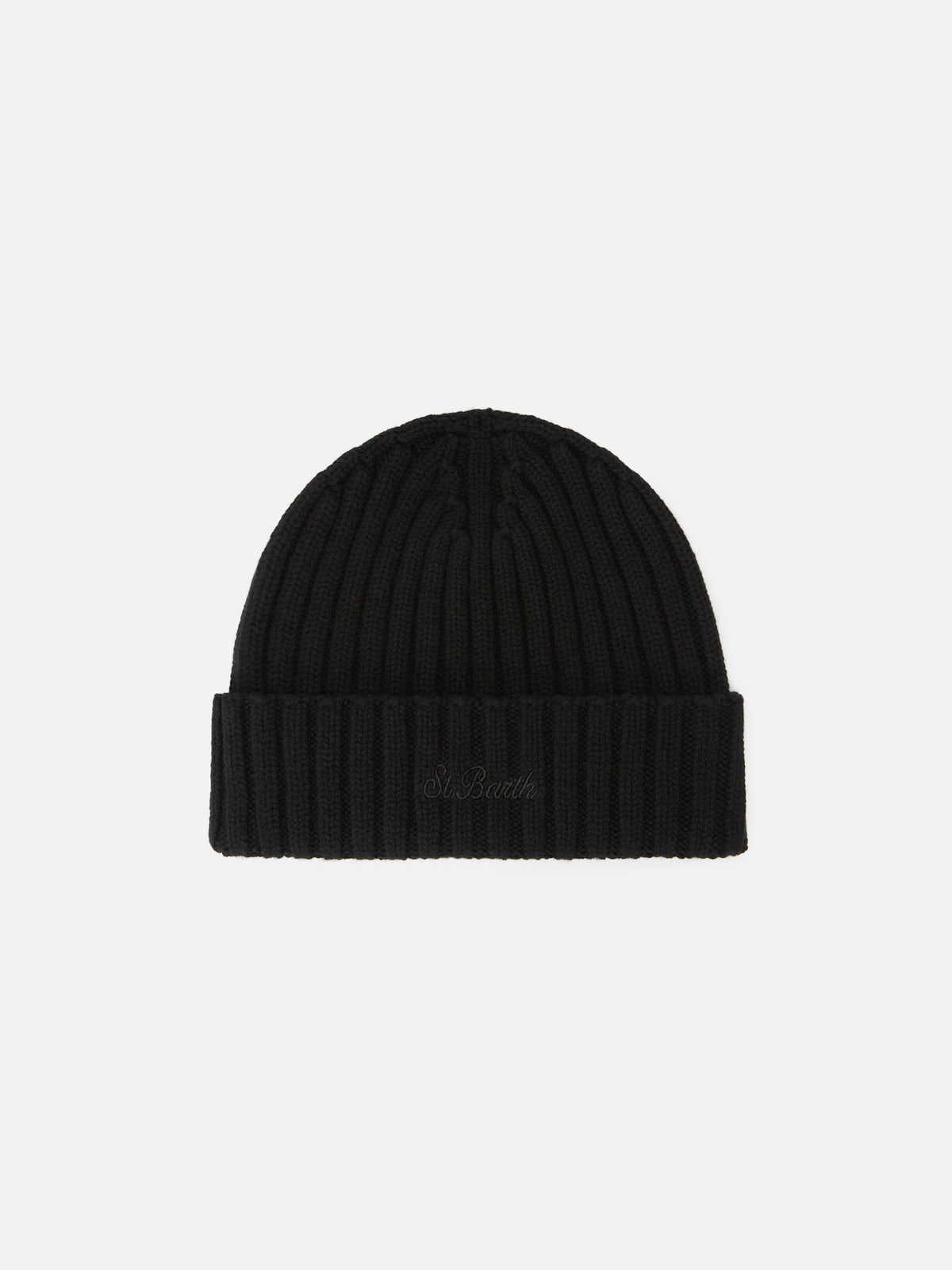 Black Wengen wool beanie with logo embroidery