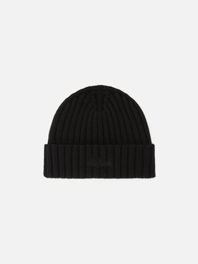 Black Wengen wool beanie with logo embroidery