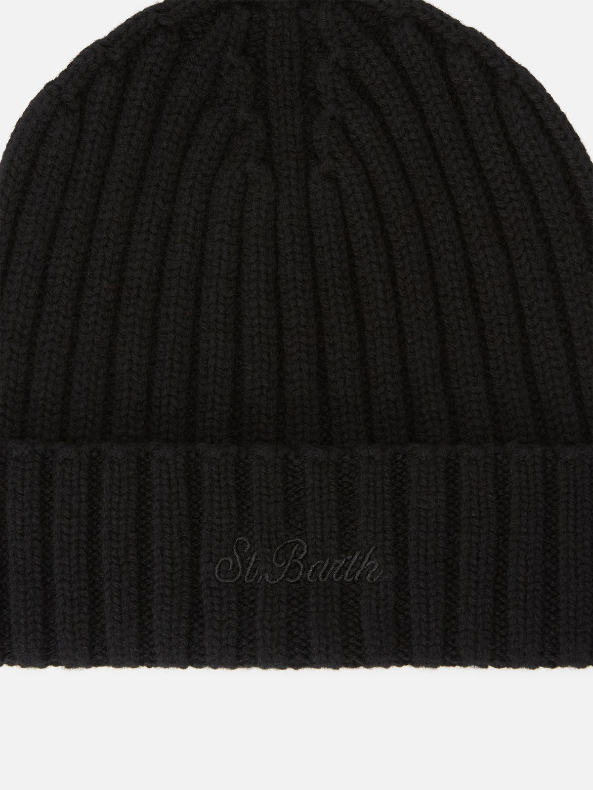 Black Wengen wool beanie with logo embroidery