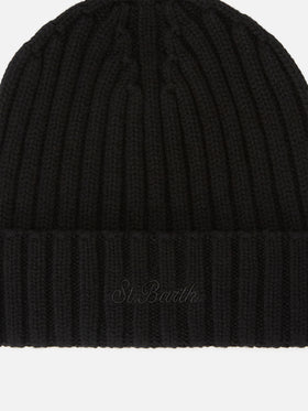 Black Wengen wool beanie with logo embroidery