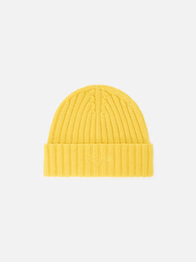 Gorro de lana Wengen amarillo con bordado del logo 