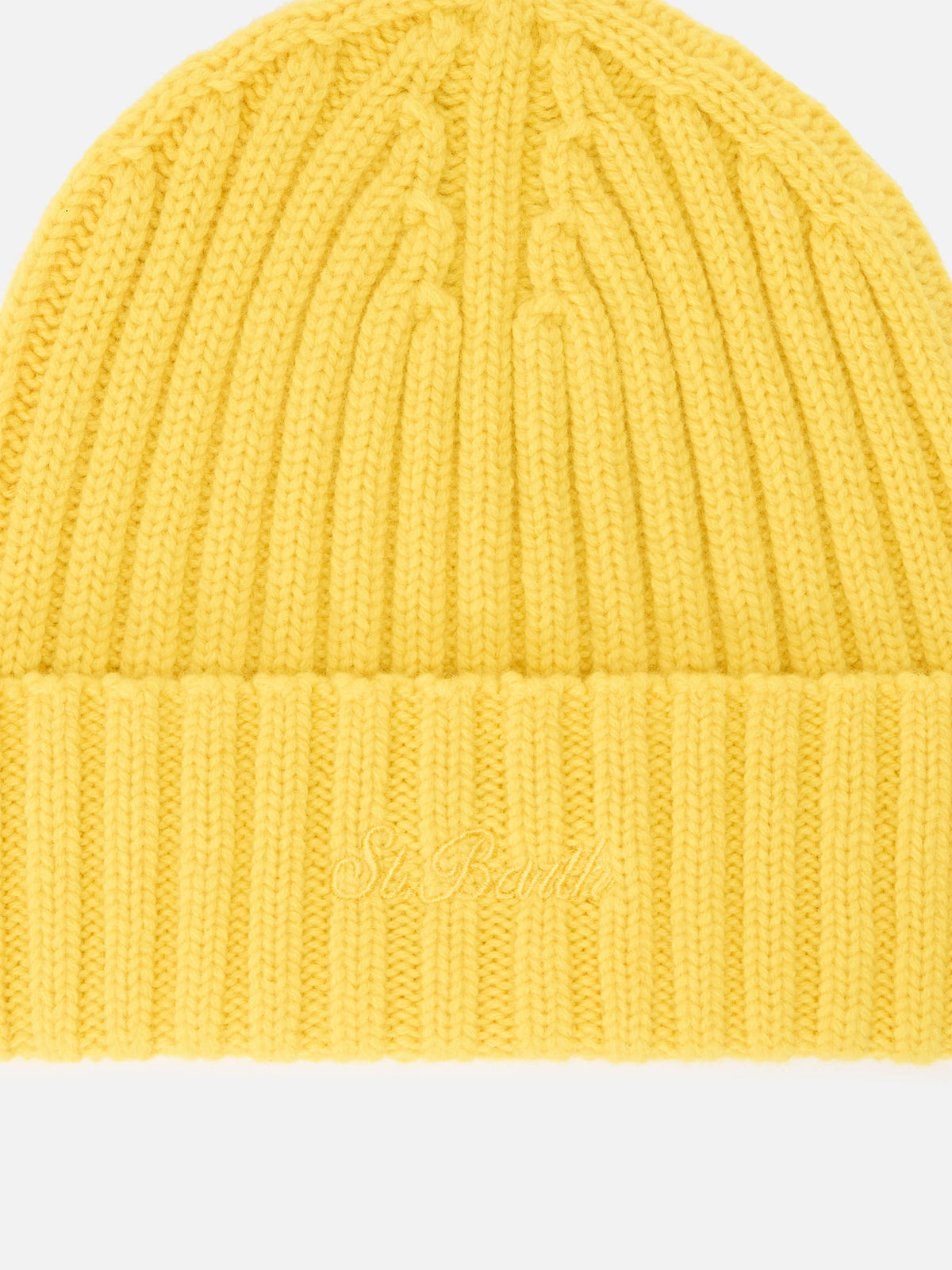 Gorro de lana Wengen amarillo con bordado del logo 