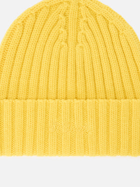 Gorro de lana Wengen amarillo con bordado del logo 