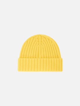 Gorro de lana Wengen amarillo con bordado del logo 