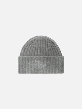 Wengen beanie in grey cashmere with St. Barth embroidery on the turn-up