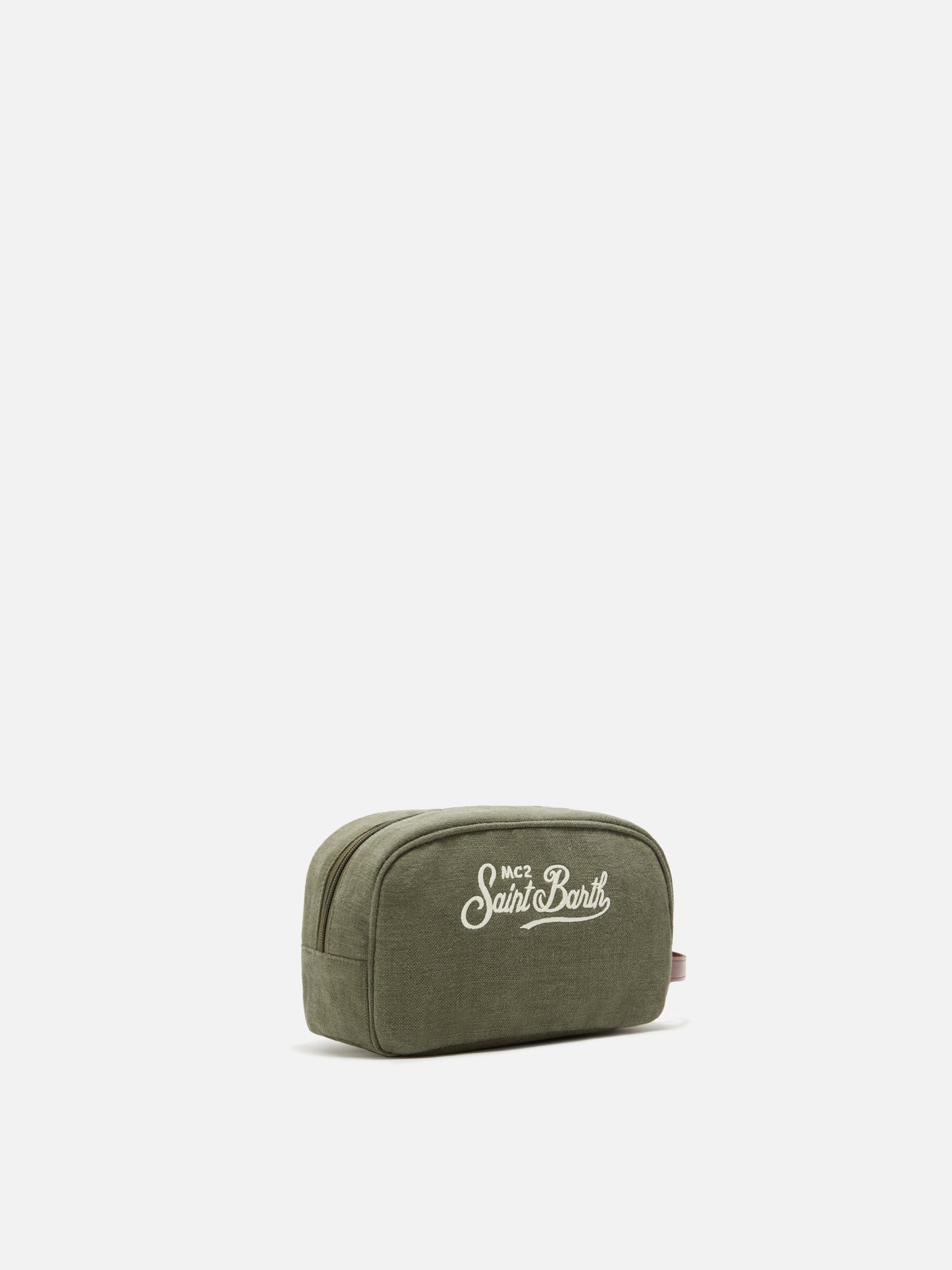 Green Westwood linen beauty bag with embroidered logo