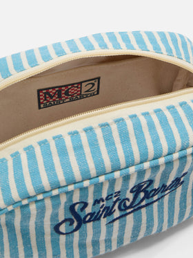 Westwood linen beauty bag with light blue and white striped pattern