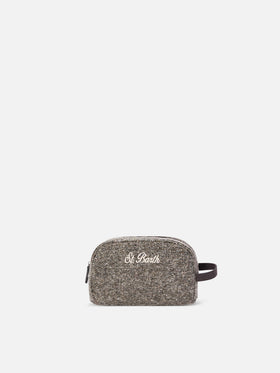 Graues Westwood Beauty Case aus Wollmischung mit Twill-Muster 