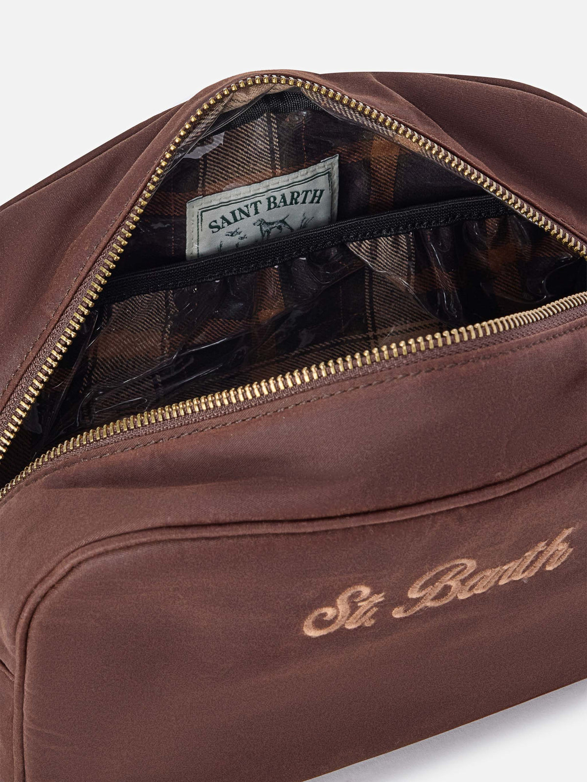 Brown Westwood waxed beauty case with logo embroidery