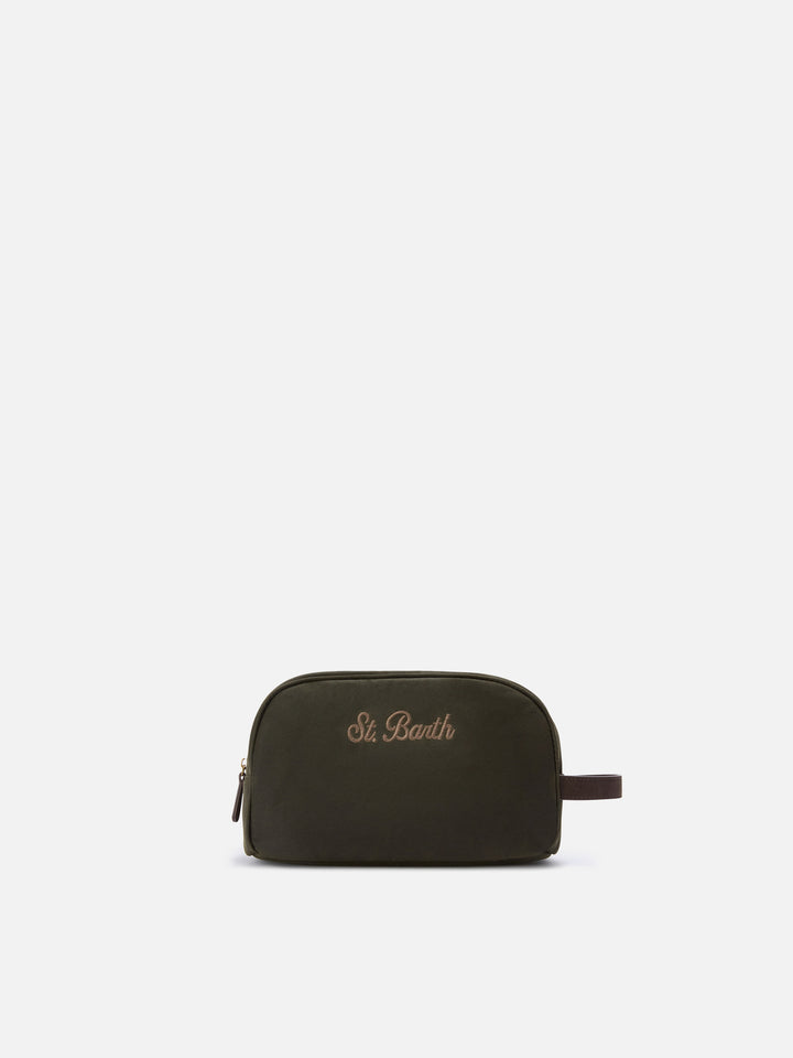 Military green Westwood waxed beauty case with logo embroidery