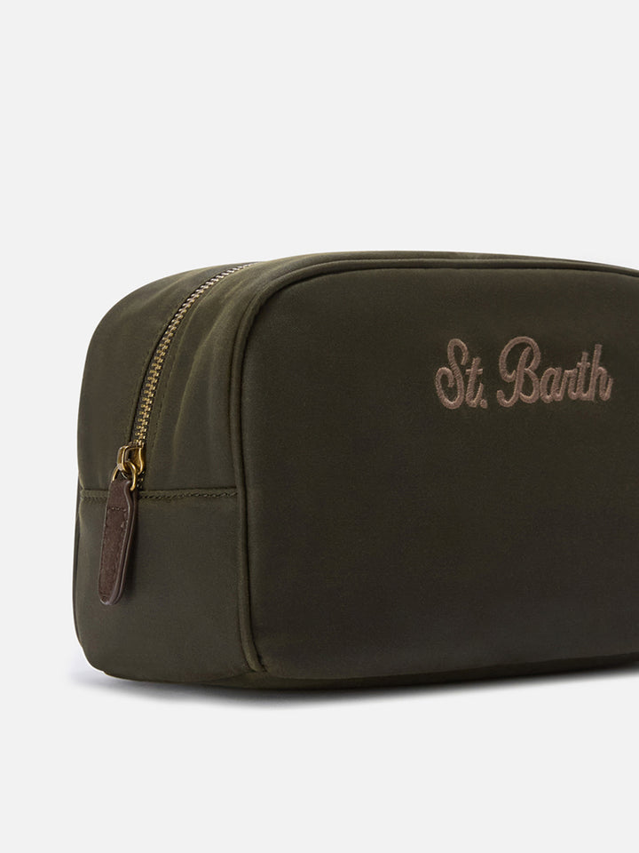 Military green Westwood waxed beauty case with logo embroidery