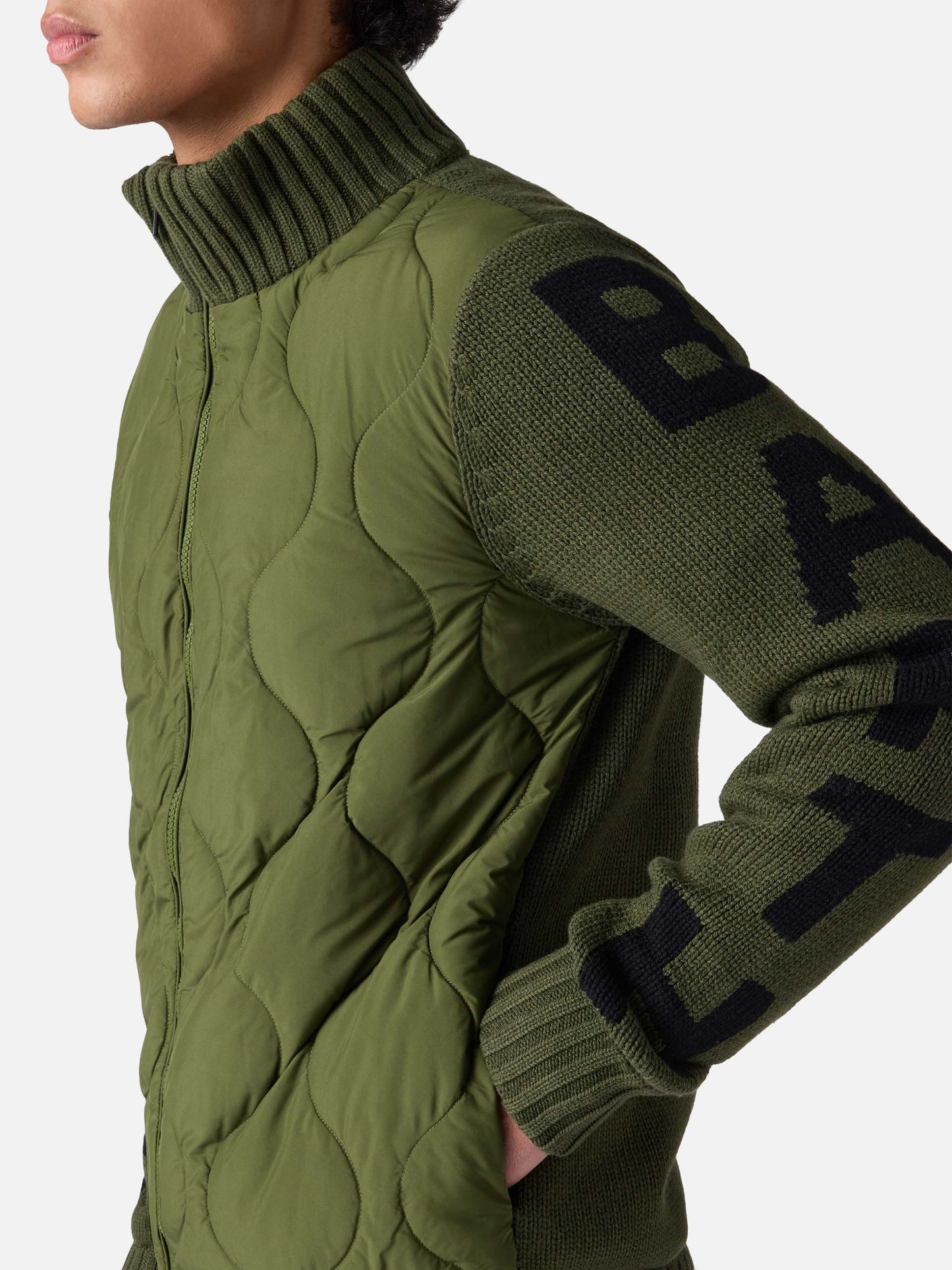 Man military green padded jacket