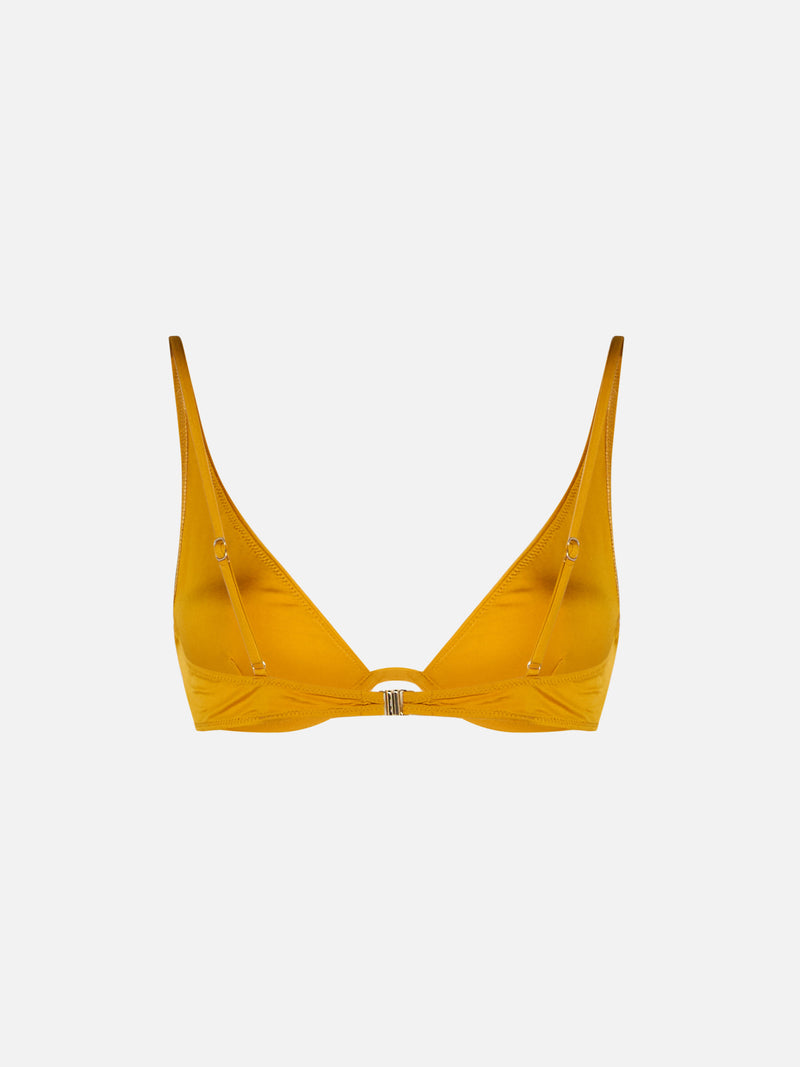 Top da donna giallo ocra con ferretto a V